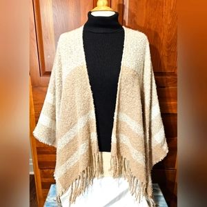 NWOT- ARDENE- Sweater, Pancho,   super soft, fringe, Beige, and Winter White